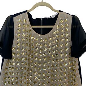 DIANE VON FURSTENBERG Blue Silk Rounded Crystal Embellished Gidget Top Size 12